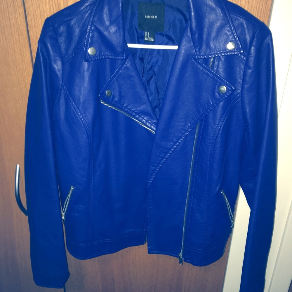 Gorgeous blue leather moto jacket